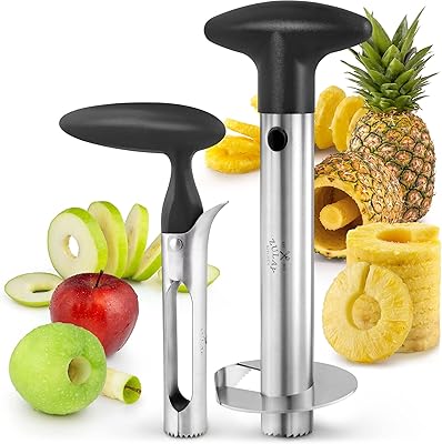 Zulay Kitchen Pineapple and Apple Corer Combo - Stainless Steel Pineapple Corer And Slicer Tool - Ergonomic Apple Corer To...
