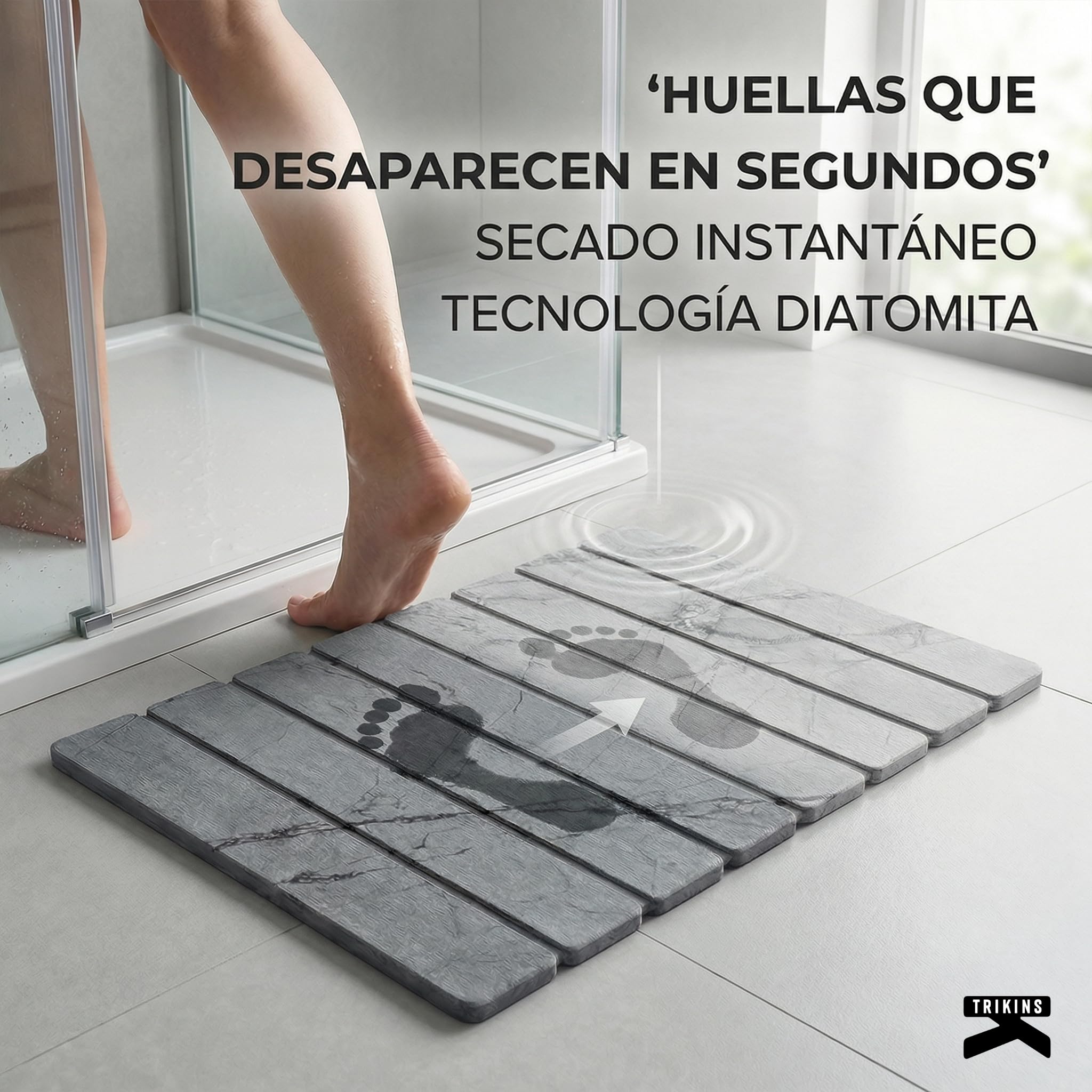 Alfombra Baño Diatomita 39x60 cm con Jabonera – Alfombrilla Baño Diatomita Super Absorbente - Secado Ultrarrápido – Antideslizante, Antibacteriana y Antimoho para Ducha, Baño y Cocina (Gris)