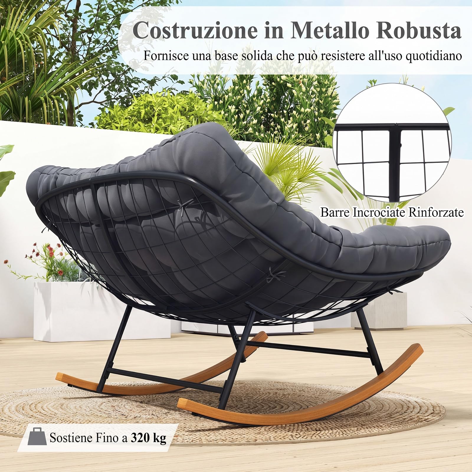 COSTWAY Poltrona Dondolo a 2 Posti, Sedia Ergonomica (Grigio Scuro)