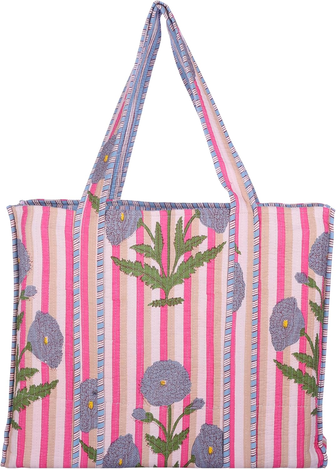 KLAVATE Women Handblock Lightweight Reversible Travel Bag Purse Cotton Shoulder Tote Bag For Shopping Valentine Gift For Her