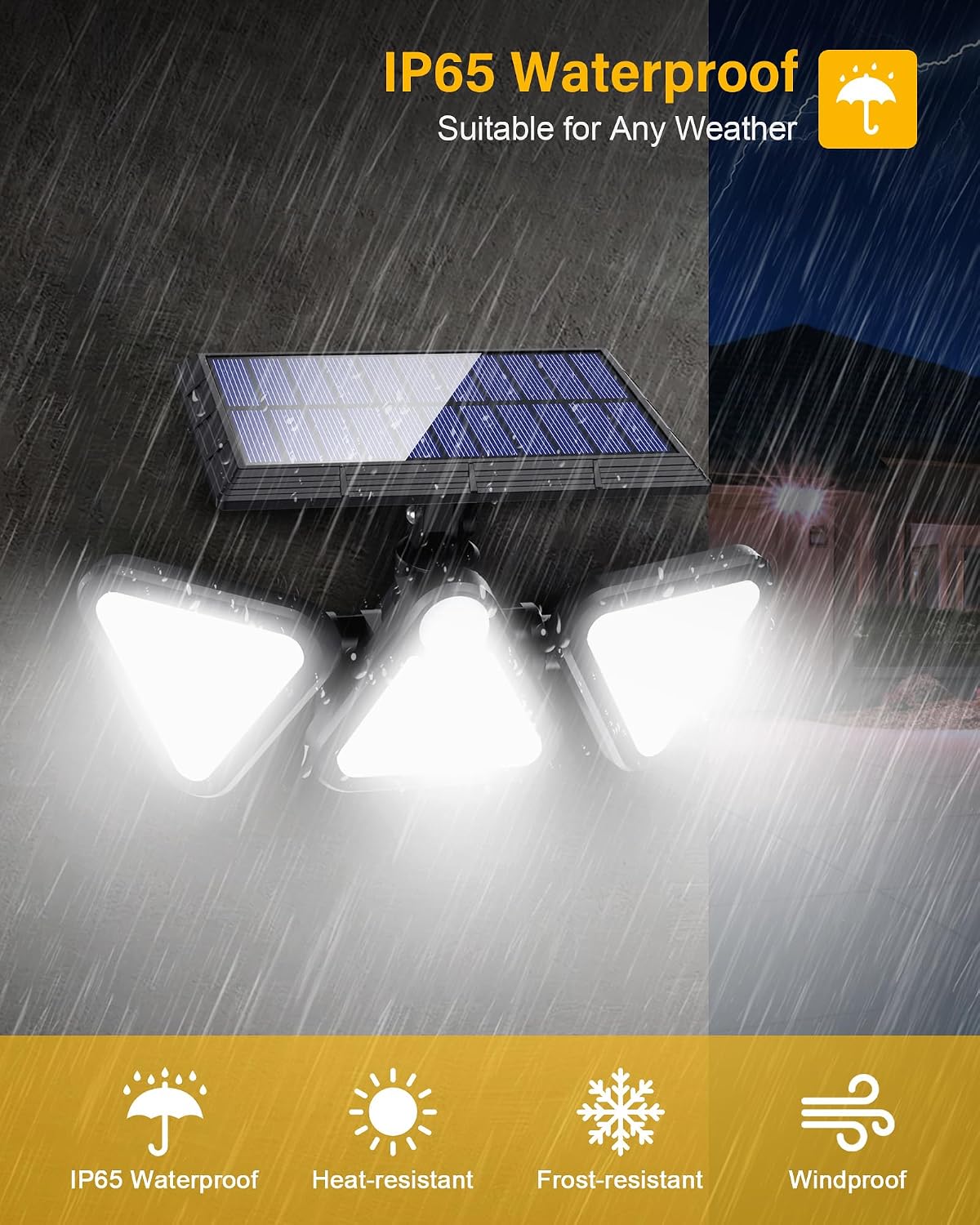 Solar Lights Outdoor Waterproof, 180 LED 3 Heads Solar Motion Sensor Outdoor Lights, 270° Wide Angle Solar Flood Wall Security Lights for Front Door Yard Garage, 2 Pack
