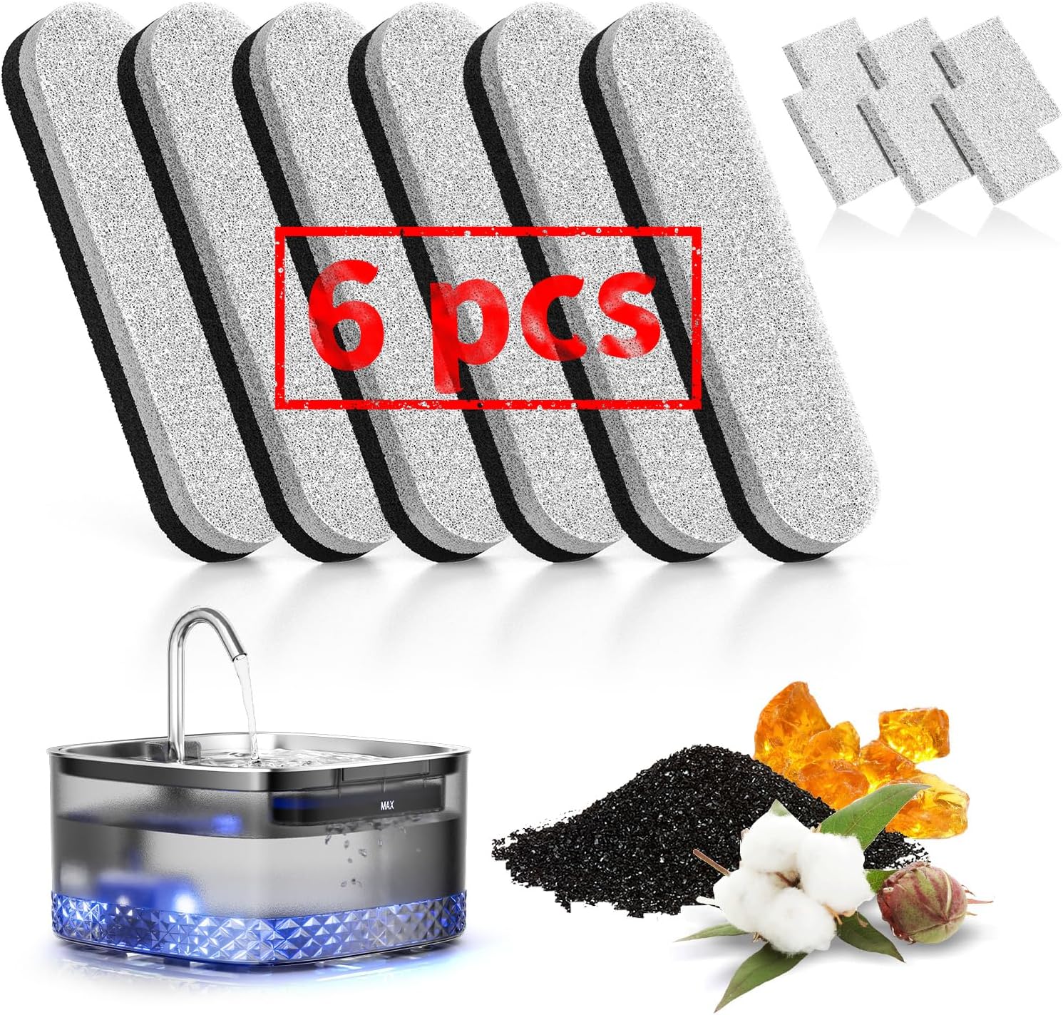 Cat Water Fountain Filters for LUVMYPETT WF220 75oz/2.2L Water Dispenser, Replacement Pet Filter Cartridges for Dogs Cats Water Fountain,Activated Carbon 3-Layer Filtration,6 Pack/Box