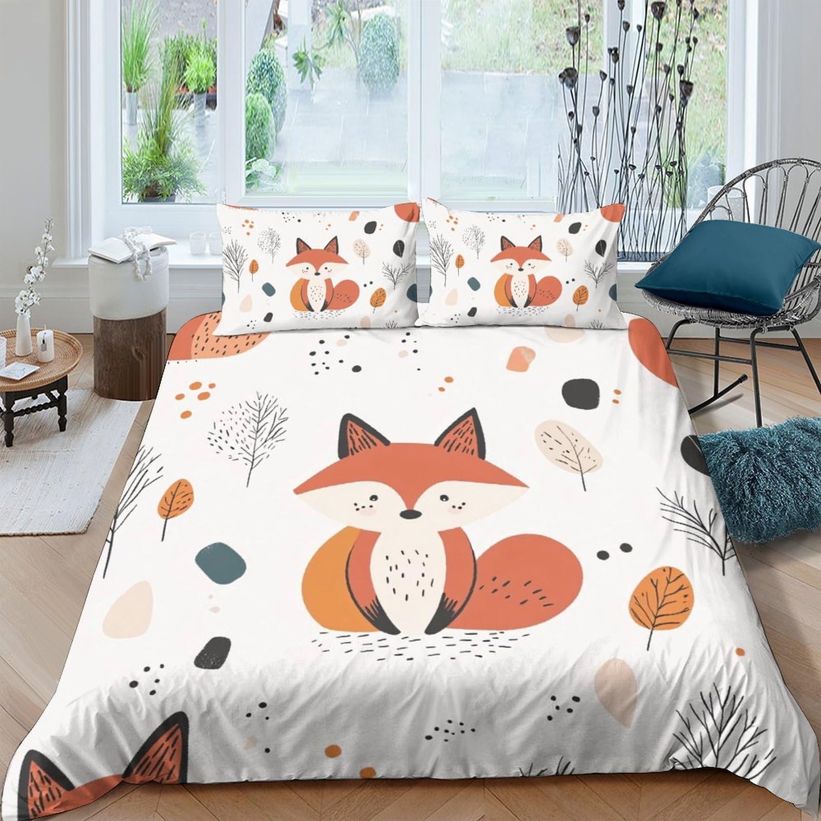 UNRXJZLVM Fox Pattern Duvet Set Microfiber Soft For Teens Students Room