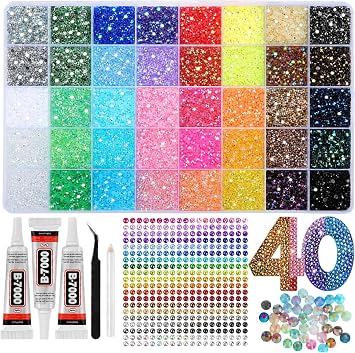 50000Pcs 40 Colors Jelly Rhinestones for Bedazzling, 3mm Multicolor Resin Flatback Gems for Diamond Art, Bedazzler Kit with 3Pcs 10ml B7000 Jewelry Glue for Crafting Book Shoes Nail Art
