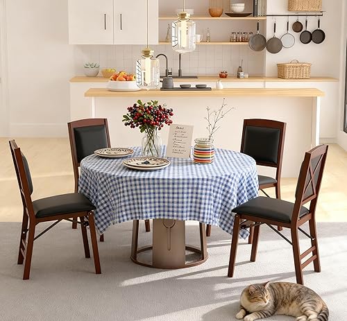 ERGOMASTER Juego de 4 sillas plegables de comedor, sillas plegables con asiento acolchado, madera de goma maciza, respaldo acolchado