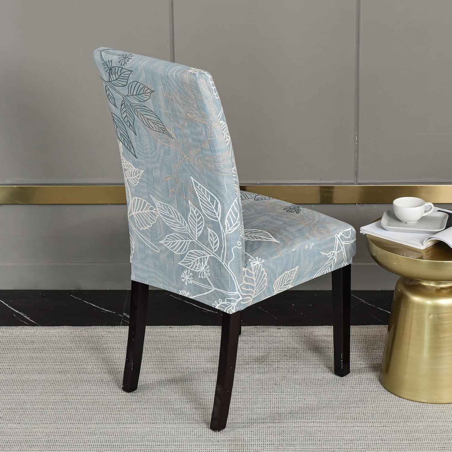 Dining Room Chair Covers Set of 4, Stretch Printed Parsons Chair Slipcovers Spandex Removable Washable Kitchen Chair Protector Cover (Plants+Grey)