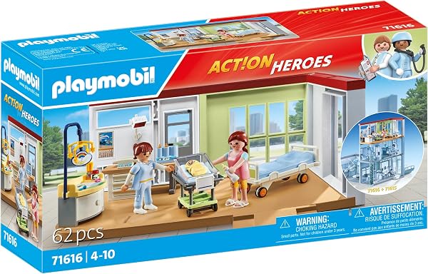 Playmobil 71616 Chambre de maternité - Action Heroes - Comprend Deux Personnages, Un bébé et de Nombreux Accessoires - Dès 4 Ans - 2