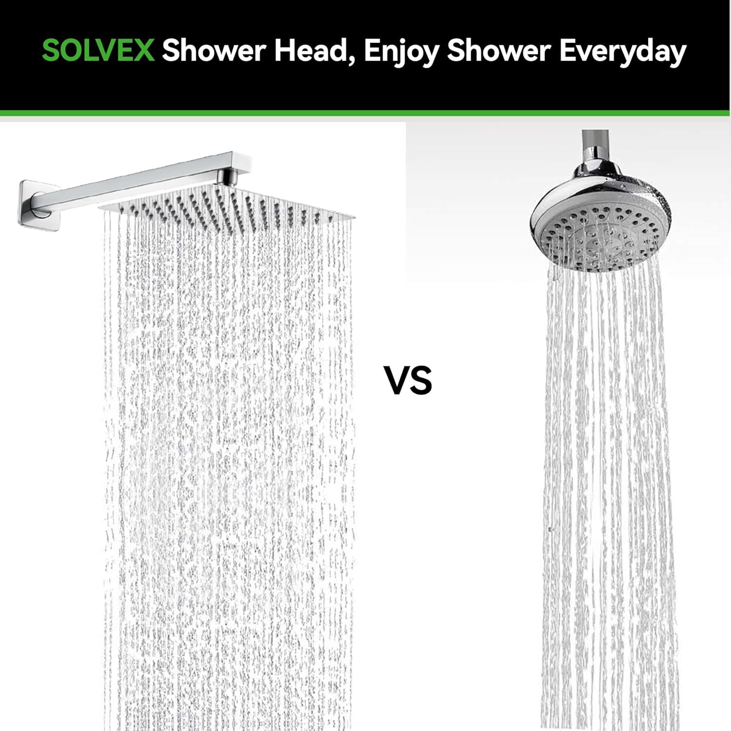 SOLVEX Rain Shower Head - High Pressure Rainfall Shower Head Made of Stainless Steel - High Flow Waterfall Bathroom Square Showerhead (6" Chrome,SP-50016)