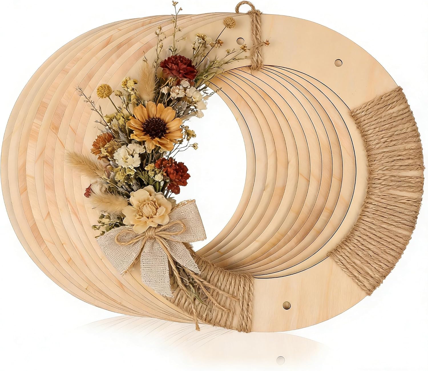 12 PCS 12 Inch Wooden Wreath Frame: Christmas Wood Wreath Form for Crafts - 3mm Thickness Unfinished Wooden Wreaths Ring for Floral Arrangements, Front Door, Wall Decor, Fireplace, Centerpieces, Props