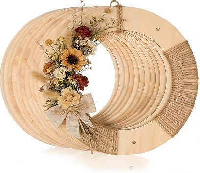 12 PCS 12 Inch Wooden Wreath Frame Christmas Wood Wreath Form for Crafts - 3mm Thickness Unfinished Wooden Wreaths Ring for Floral Arrangements, Front Door, Wall Decor, Fireplace, Centerpieces, Props