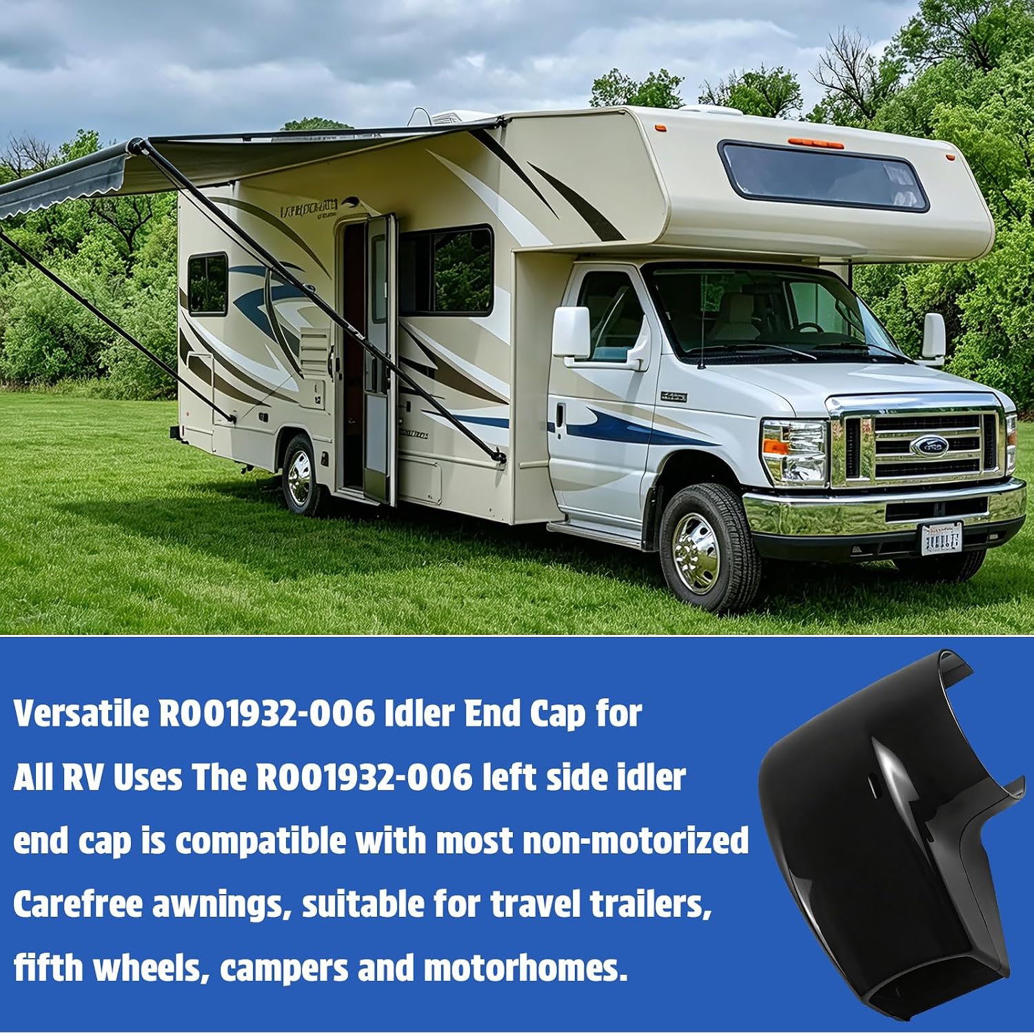 R001932006 RV Awning End Cap Replacement, Left LH Non-Motor Idler End Cover for Carefree Colorado Compass/Altitude Series, Heavy-Duty Protective RV Awning Parts for Travel Camping