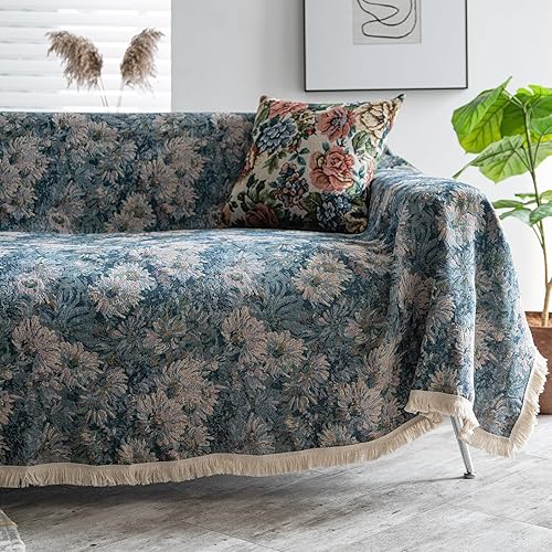 Miniatura 23 de vctops Fundas de sofá jacquard vintage para sofá seccional, patrón geométrico con flecos, protector de sofá para perros, loveseat futón funda en