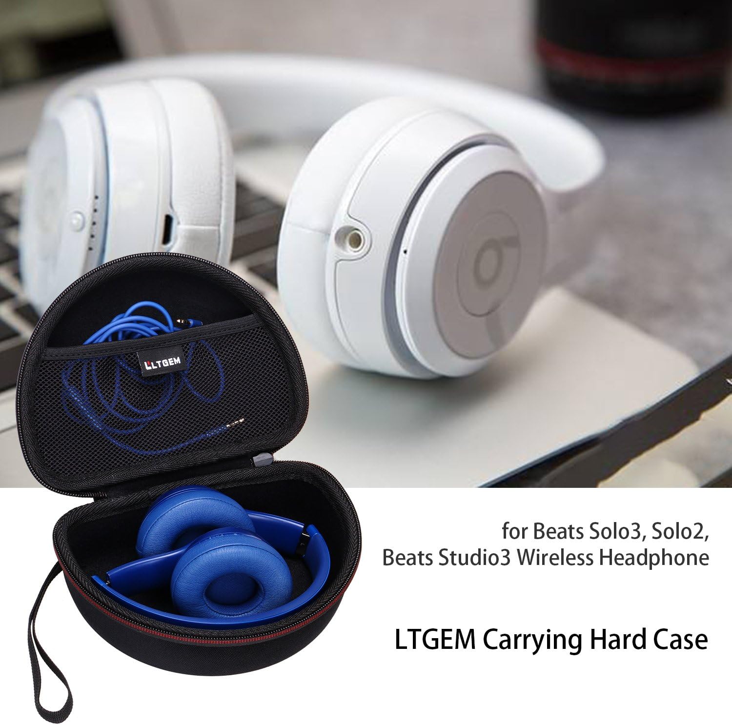 LTGEM Case Compatible with Beats Solo 4 / Studio Pro/Studio 3 / Solo 3 Wireless Bluetooth On-Ear Headphones, Black(Case Only) - Image 7