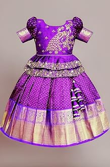 White Button Girls Jacquard New South Indian Traditional Pattu Pavadai Jecquard Readymade Lehenga Choli