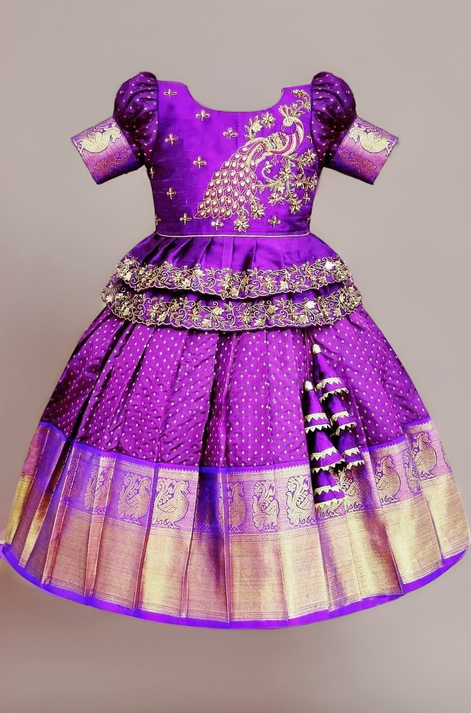 White Button Girls Jacquard New South Indian Traditional Pattu Pavadai Jecquard Readymade Lehenga Choli