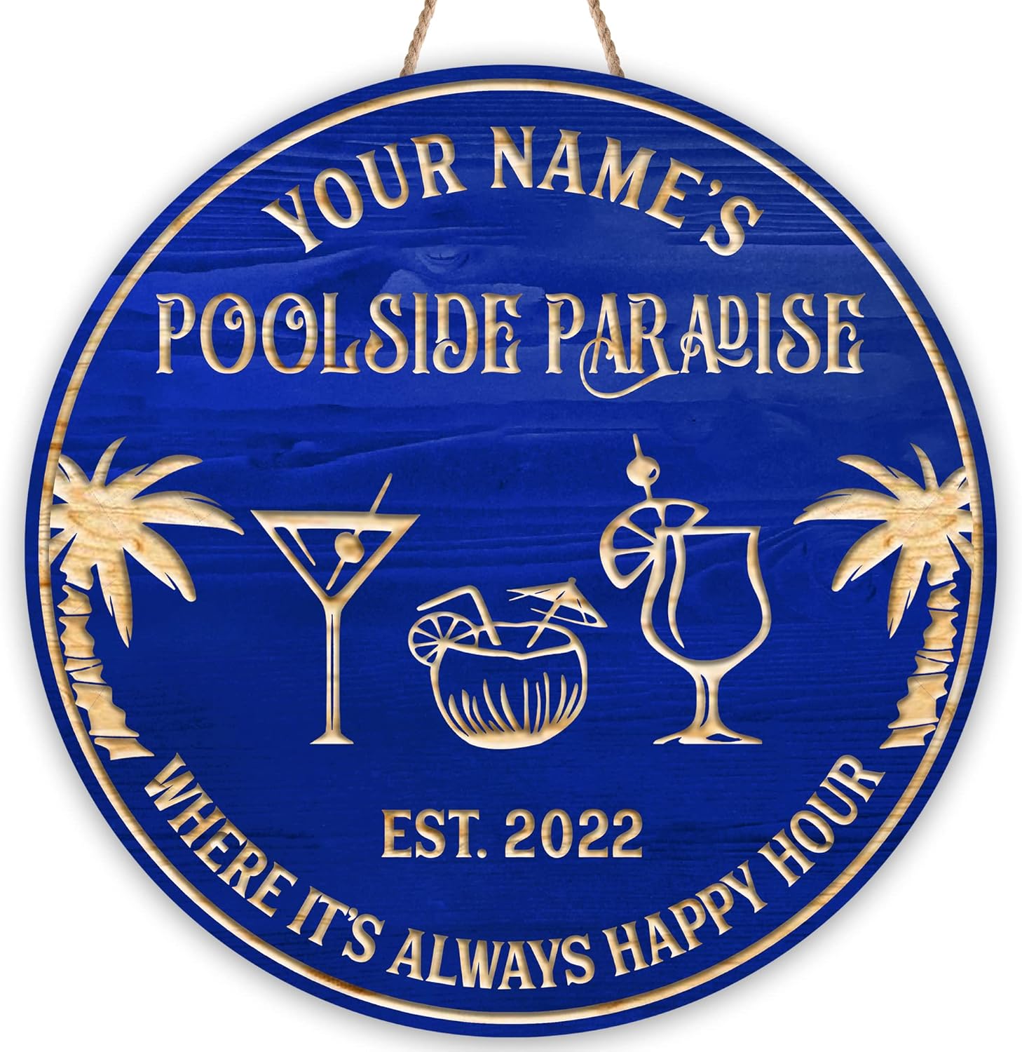 Artsy Woodsy Personalized Pool Decor Wood Sign (Not Carved or Neon) Wall Art Plaque, Tropical Summer Decor, Poolside Area Backyard Bar & Grill Patio Deck Tiki Bar Outdoor Outside Accessories (07)