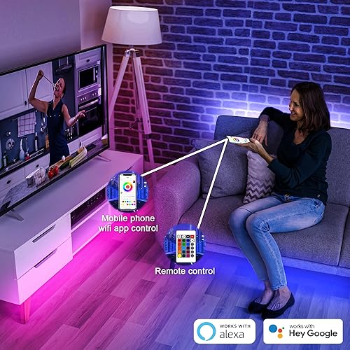 Miniatura 2 de Cozylady Tira de luces LED inteligentes de 65.6 pies para dormitorio, funciona con Alexa, 5050 RGB que cambia de color, sincronización de música,