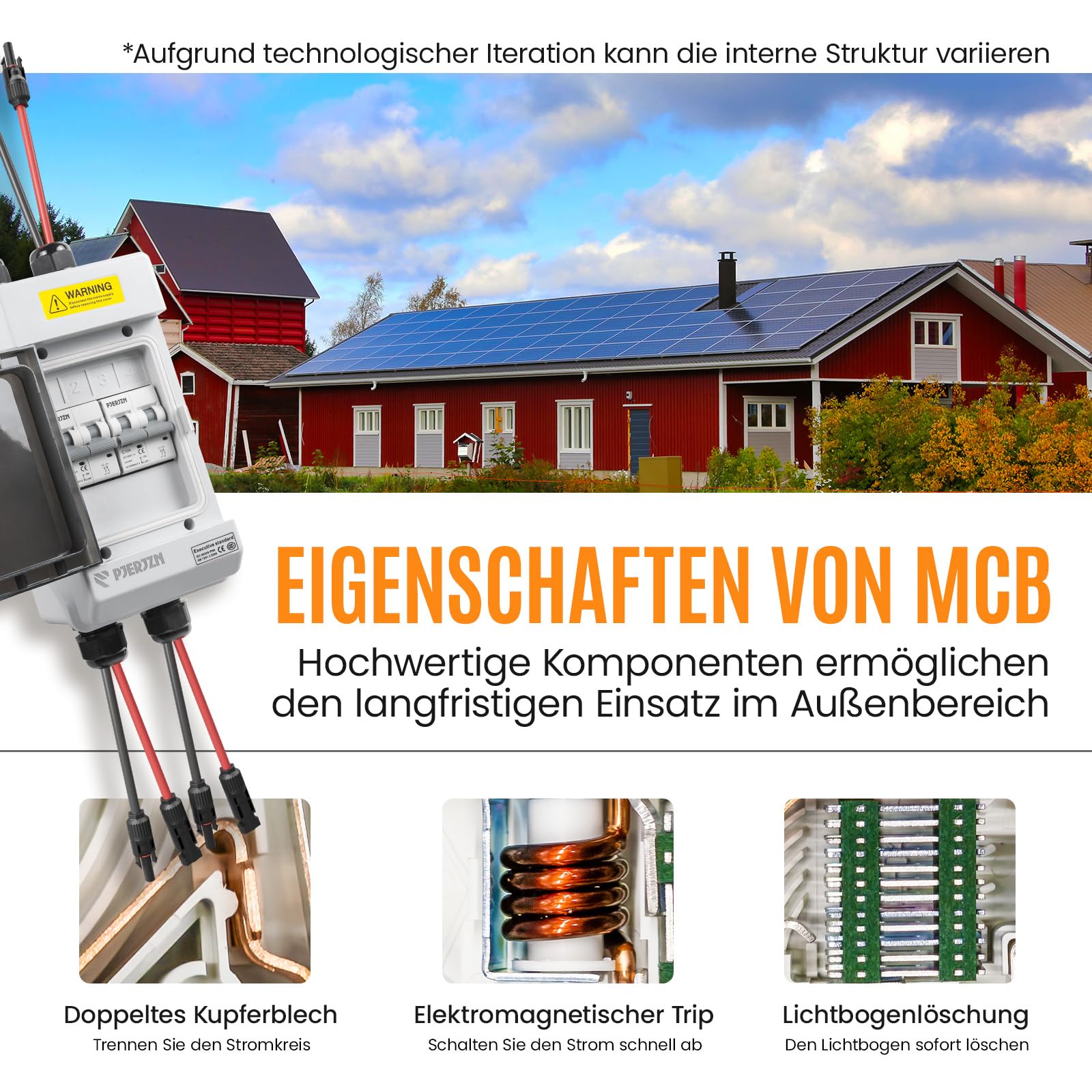 Solar PV Trennschalter 10A 400V DC/AC Miniatur Leistungsschalter 4mm² Solarstecker Kabel Wasserdichtem Gehäuse