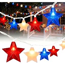 Red White Blue Star Lights Decorations,10 Star Lights Plug in Patriotic String Light Waterproof for Indoor Outdoor Independence Day Party 4th of July Garland Decoration