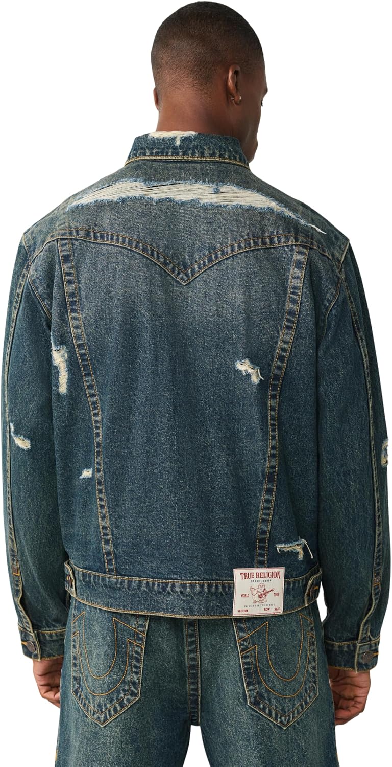 True Religion Men's Destroyed Ovrszd Jimmy Jkt Sn