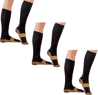 Compression Copper Socks 3 Pair Over the Calf Below Knee Men Woman Pain Ache Swelling Relief Support Stockings