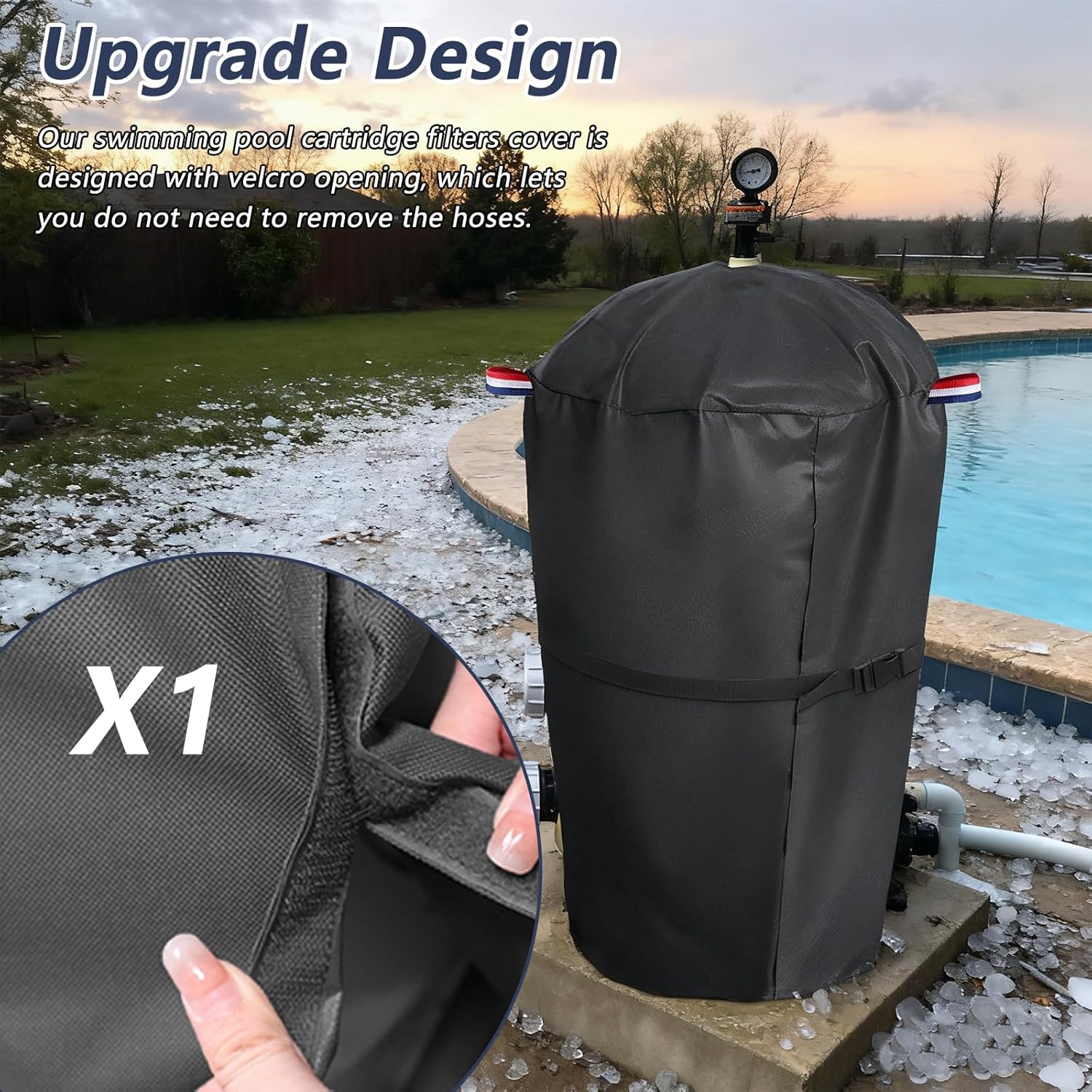 Bitubi Pool Filter Cover with Double-Layer Plush Lining (Universal Style), for Cartridge Filters Inground and Above Ground Swimming Pool Filters, Protects from Severe Snow and Intense Sun, Black