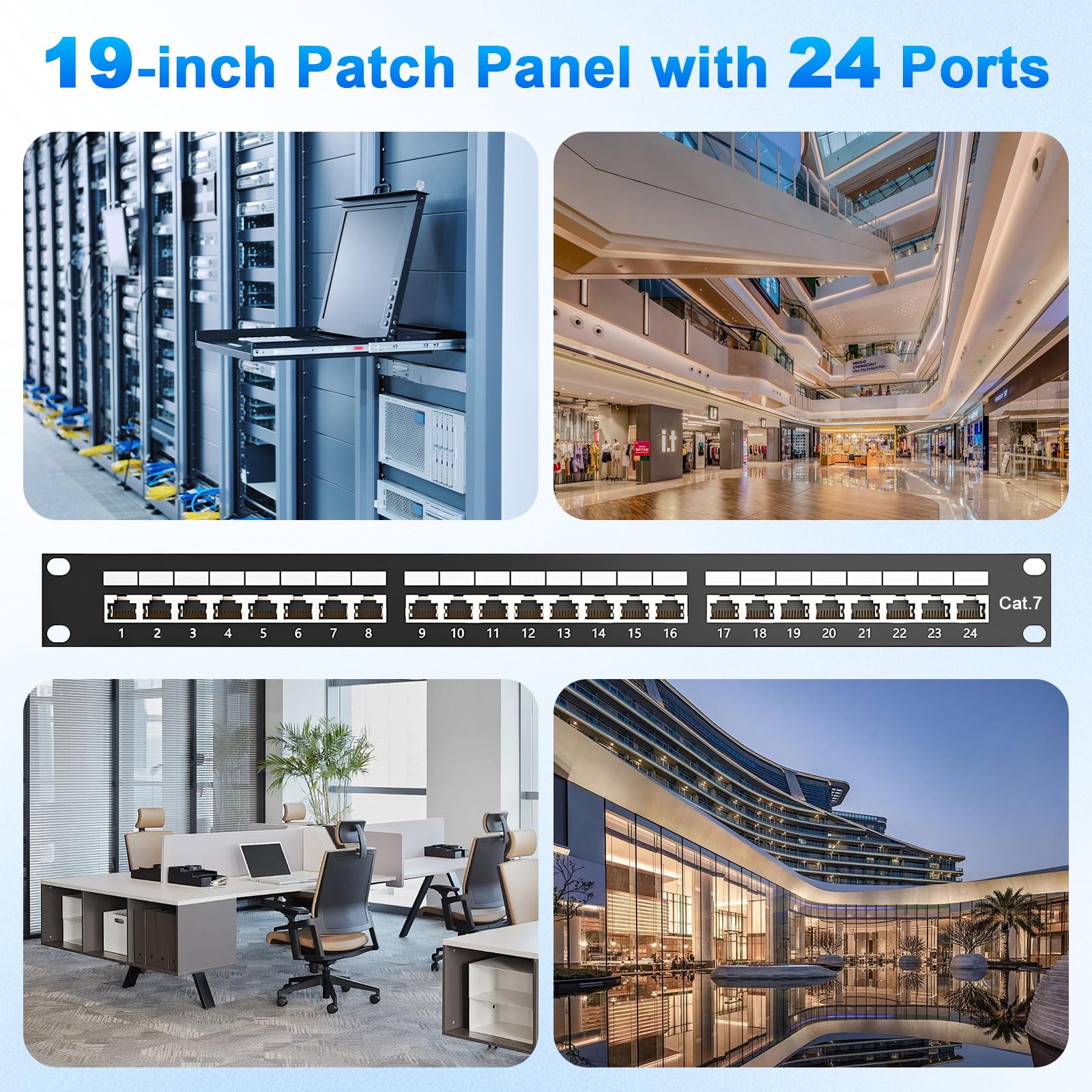 CAT 7 Patchpanel Verteilerfeld 24 Port, Geschirmtes LAN Netzwerk Patchpanel RJ45 mit LSA Leiste, 10Gbps Patchpanel 19 Zoll für Cat7/6A/6 Verlegekabel