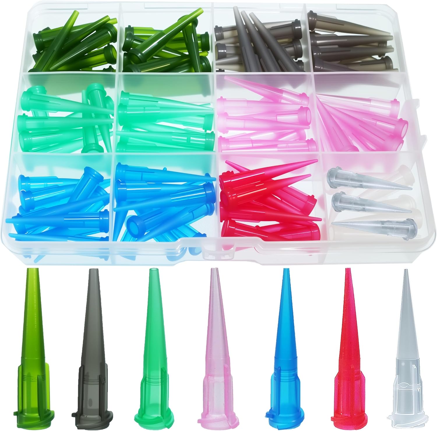 VIBICCK 7sizes, 144 blunt tip glue dispensing nozzles Blunt-nosed needle glue applicator, used for applying industrial liquids, adhesives, inks, perfumes,All-plastic