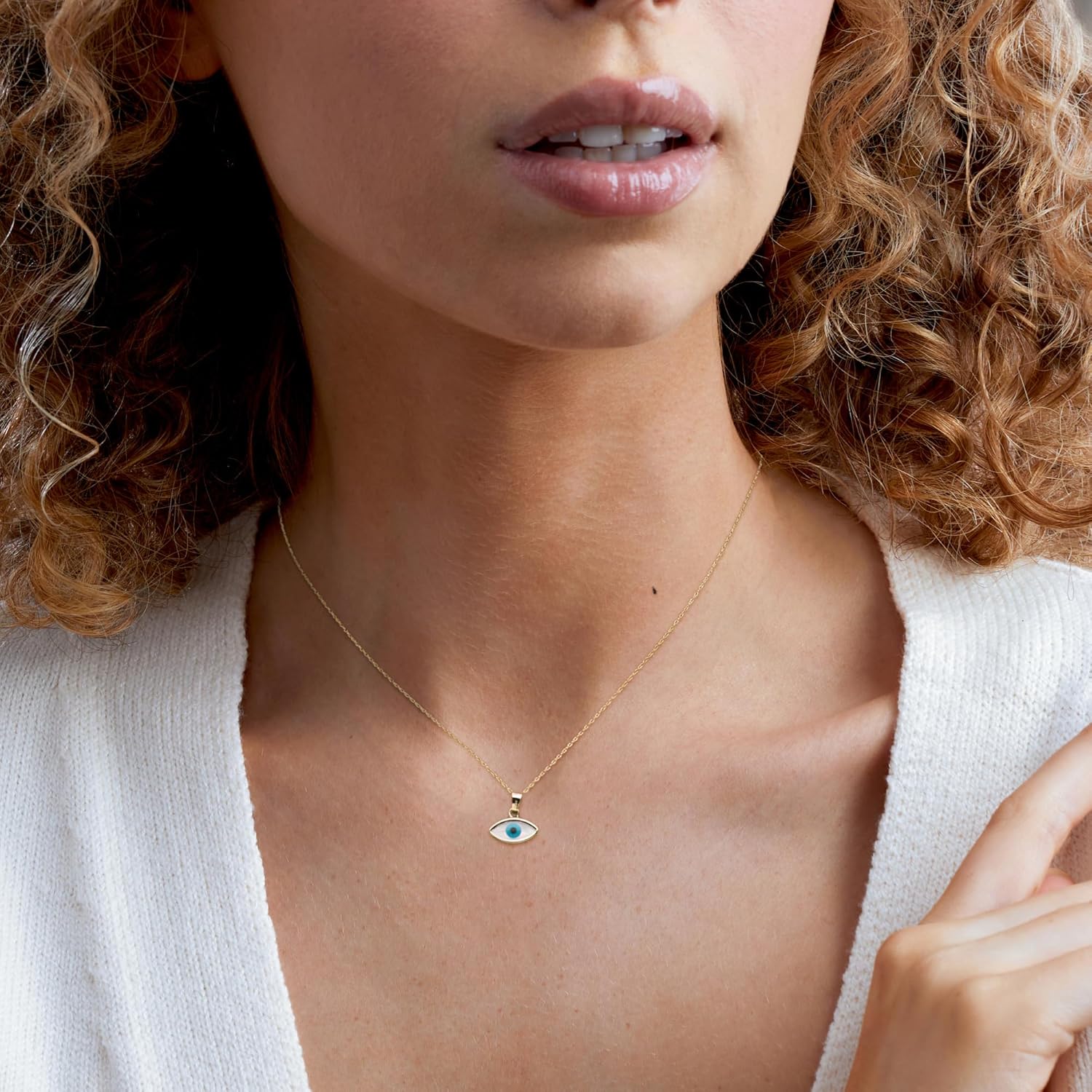 Pure Collection by Ross-Simons Multicolored Mother-Of-Pearl Evil Eye Pendant Necklace in 14kt Yellow Gold
