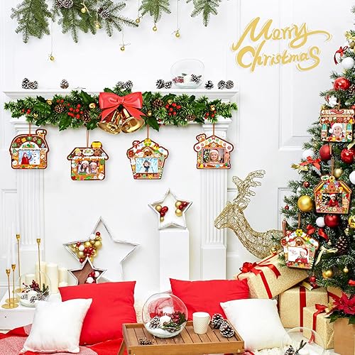 Miniatura 6 de Funrous Marco de fotos de Navidad, caja de regalo, marco de fotos, adornos para colgar, marco de fotos, juego de manualidades, adornos de fotos para