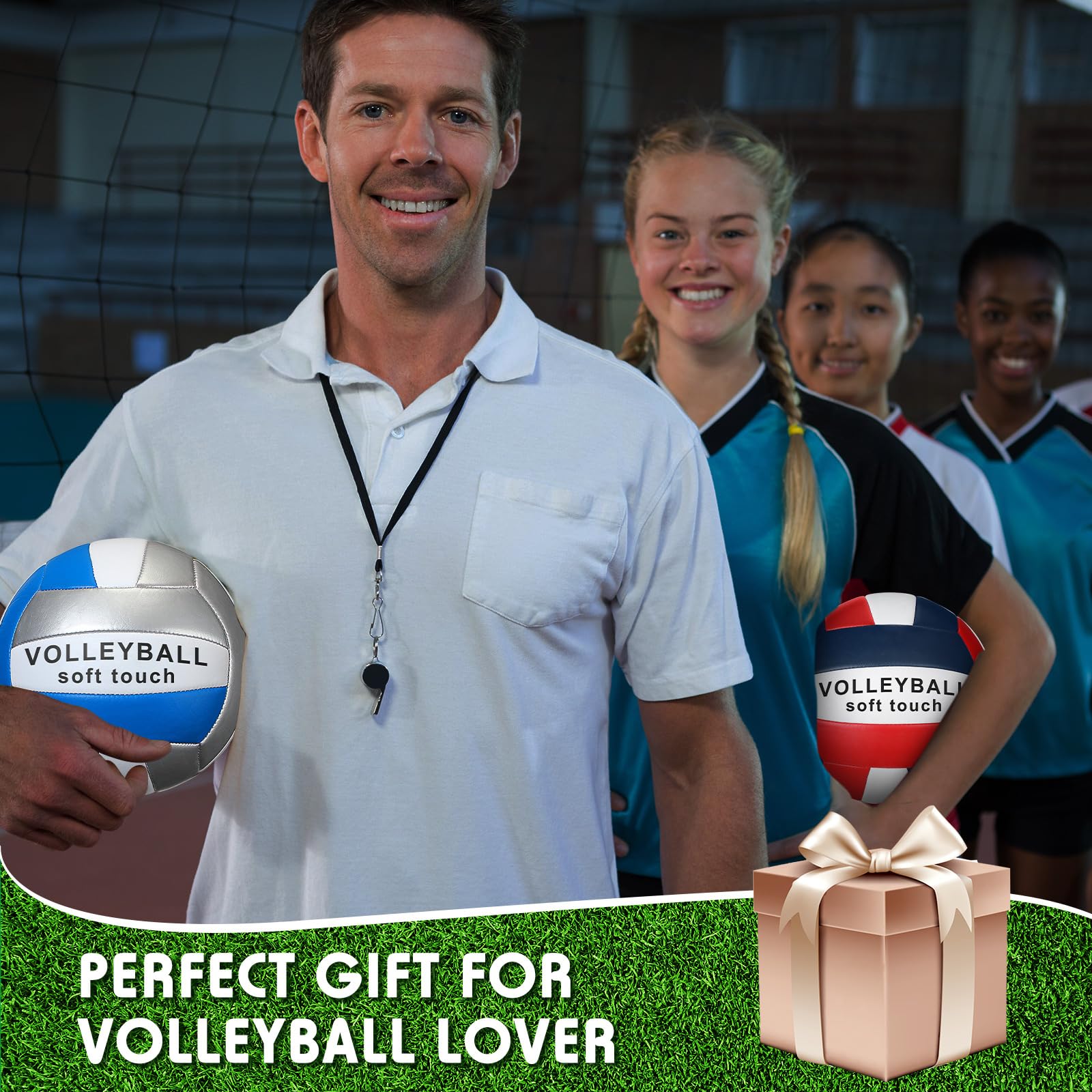 Libima 4 pelotas de voleibol tamaño 5 oficial con bomba y bolsa de red, pelotas de voleibol suaves e impermeables para niños, adolescentes, adultos, principiantes, entrenamiento, interior, exterior,