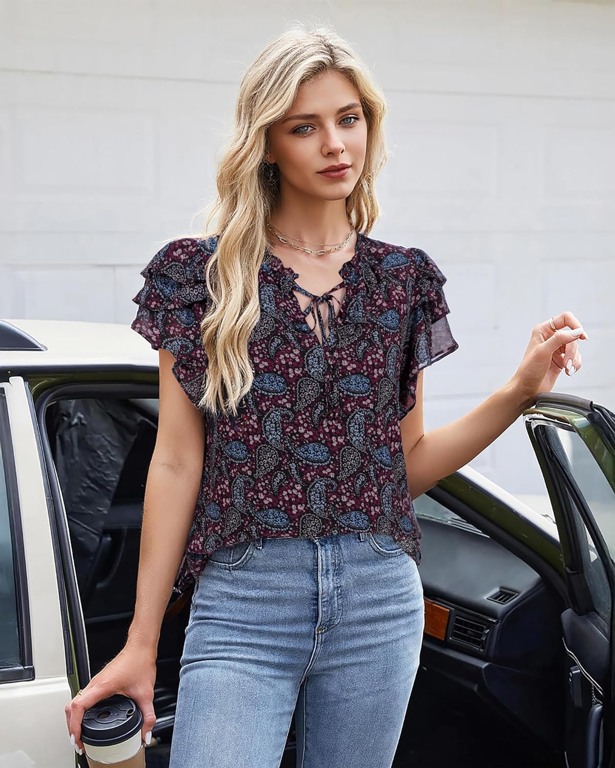 Lotusmile Summer Chiffon Dressy Casual Blouses Elegant Ruffle Short Sleeve Work Tops for Women Trendy - Image 3
