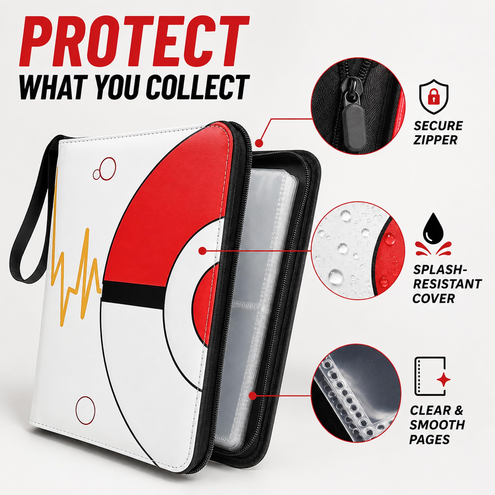 Raccoglitore di carte collezionabili con 4 tasche, album di carte da collezione con 50 maniche rimovibili, raccoglitore con cerniera per 400 carte, protezioni impermeabili per sport, TCG, carte