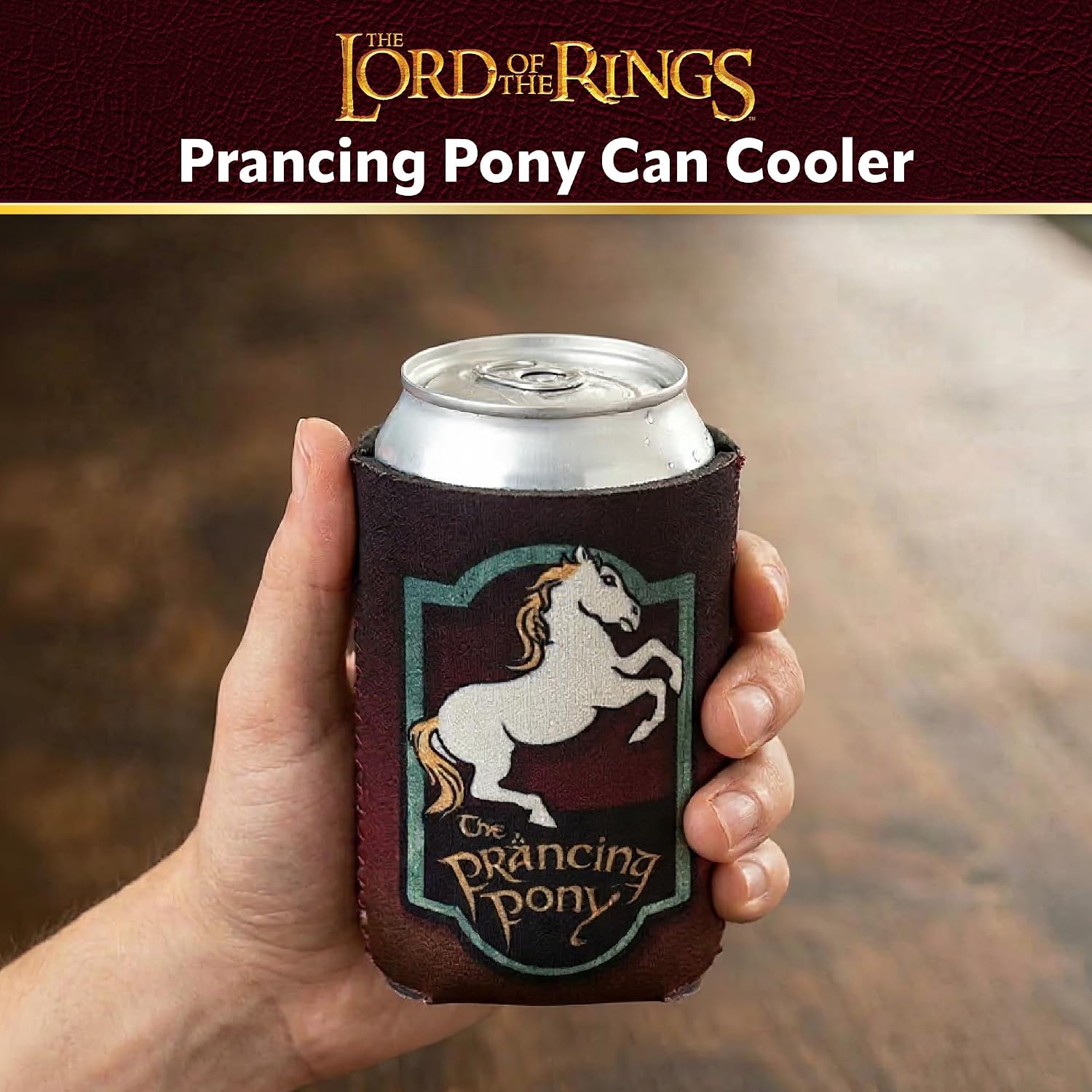 ICUP Lord of the Rings Prancing Pony Can Cooler - LOTR Drink Sleeve, Officially Licensed Middle Earth Beverage Insulator for 12oz Cans, Prancing Pony Design