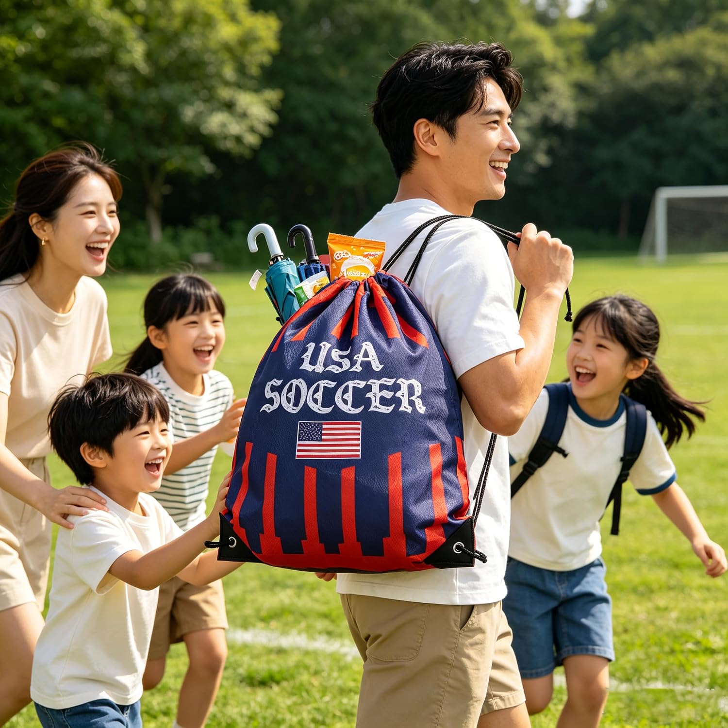 2026 World Cup Drawstring Backpack, USA Flag Soccer String Bag, Lightweight Polyester Gym Sack, Portable Sports Cinch Bag for Football Fans Travel Camping Daily Use