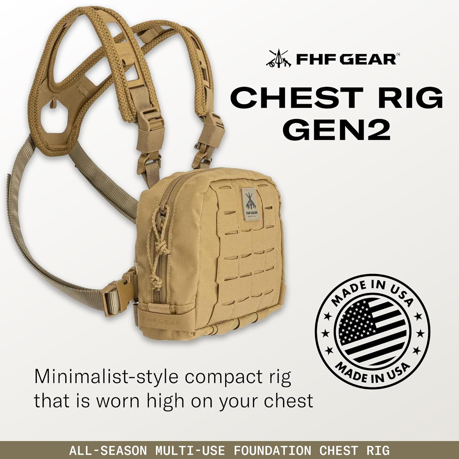FHF Gear Chest Rig Gen 2 – Lightweight MOLLE Front Carry Pack with Upgraded Air Mesh, Storage Pockets & Airframe Harness