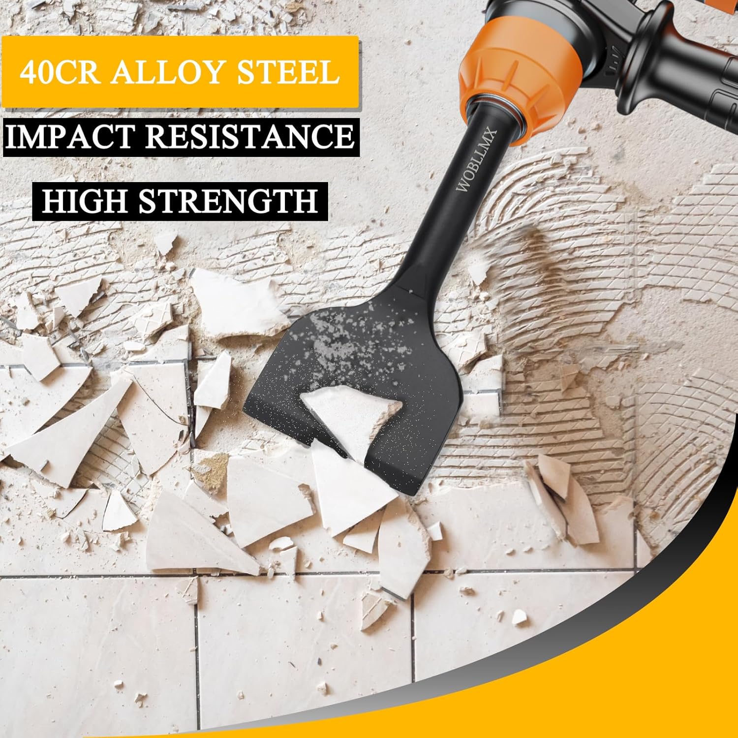 5PCS SDS Plus Wide Cranked Angled Bent Tile Removal Chisel with Rotary Hammers - Tile Point Grooving Chisels Masonry Concrete Drill Bit Set for Masonry,Concrete,Brick,Tiles,Stone(Black)
