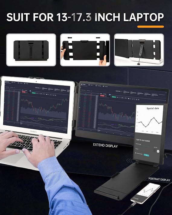BQAA S1 Portable Monitor for Laptop - 14 Inch 1080P FHD IPS Screen Extender - Plug and Play Type-C/HDMI for Windows, Mac 13-17.3 Inch Laptops