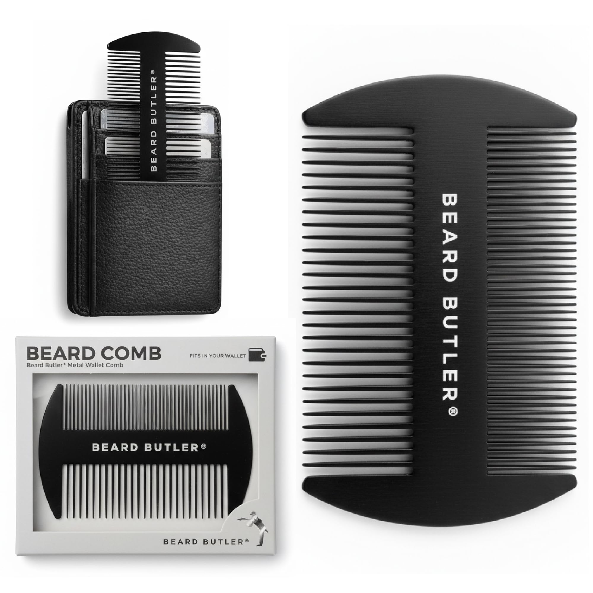Metal Wallet Comb by Beard Butler – Slim Credit Card Beard & Mustache Comb for Men – Fits in Wallet or Pocket – Perfect Beard Gift