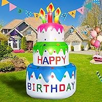 Vista 8 de DearSun Pastel inflable de cumpleaños de 4 pies de alto, pastel de cumpleaños inflable con velas iluminadas, 6 luces LED