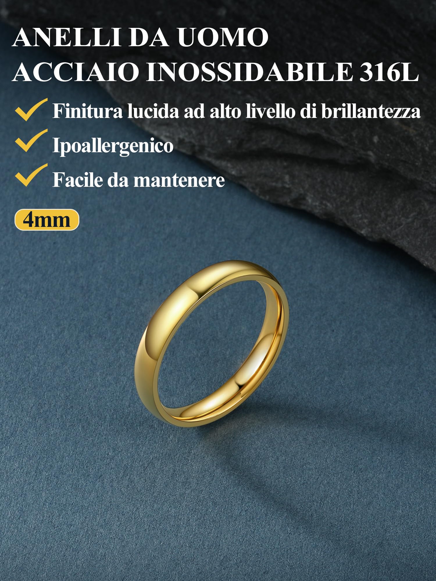 PROSTEEL Anello singolo in acciaio inossidabile/placcato oro, per uomo, donna, anello 2 mm/4 mm/6 mm/8 mm, misura 47/49/52/54/57/59/62/64/67