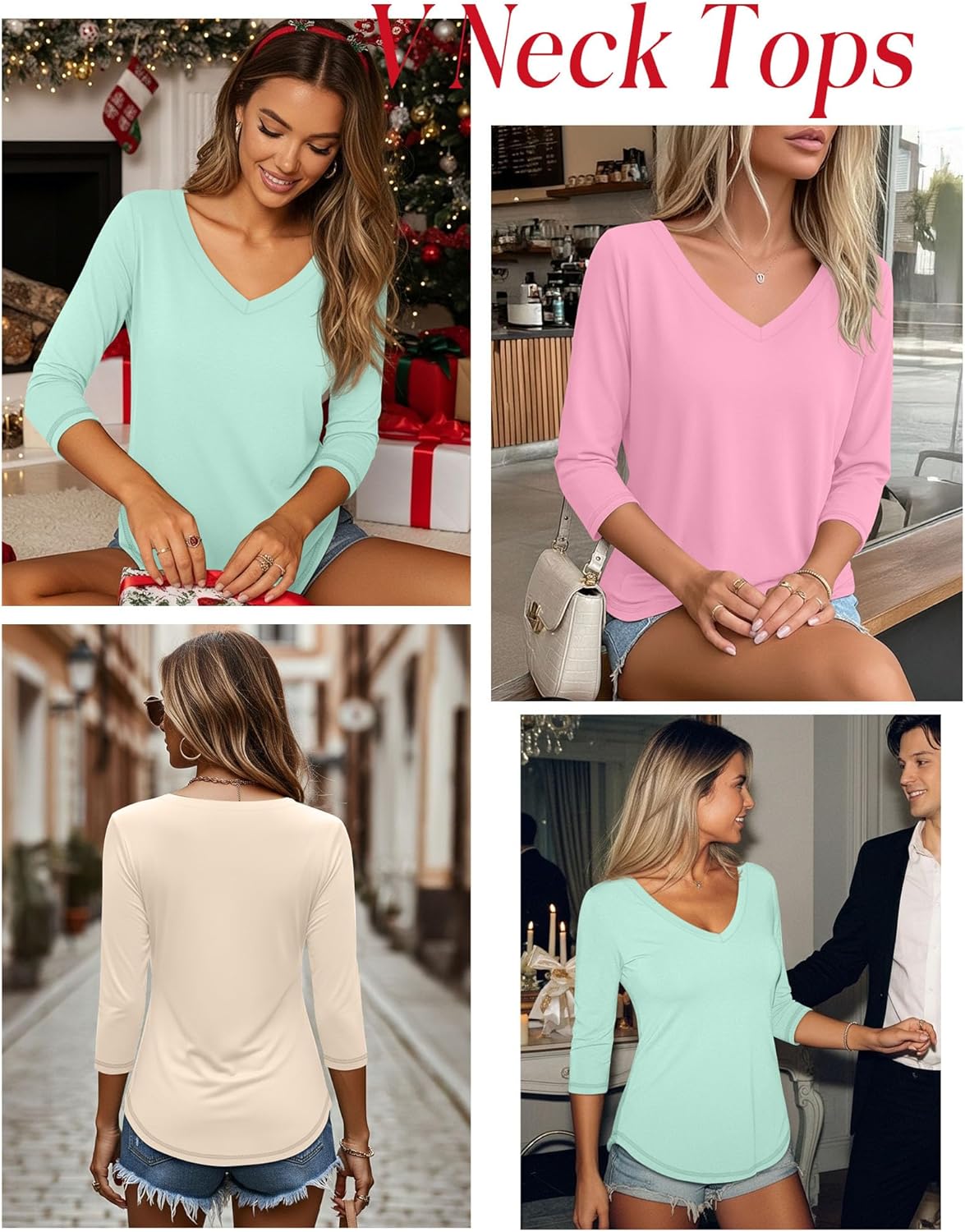 Ficerd 3 Pack Women's 3/4 Length Sleeve T Shirts, V Neck Tops Loose Fit Blouses Casual Tees 2026 Fashion Clothes - Image 5
