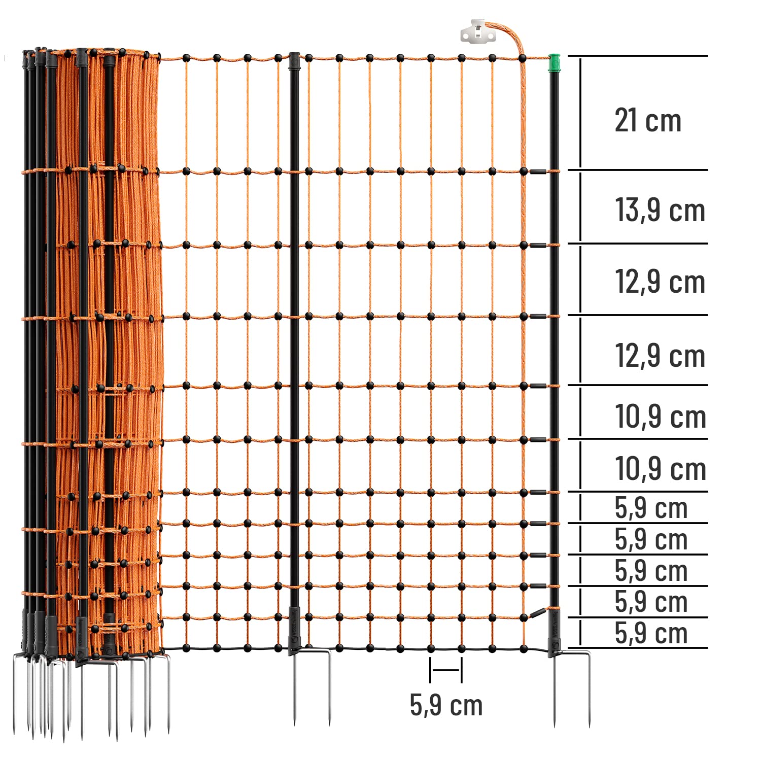 VOSS.farming Rete per pollame, per recinzioni elettrificabili farmNET+ 50 m, Altezza 112 cm, a Punta Doppia, 20 Pali, Colore Arancione