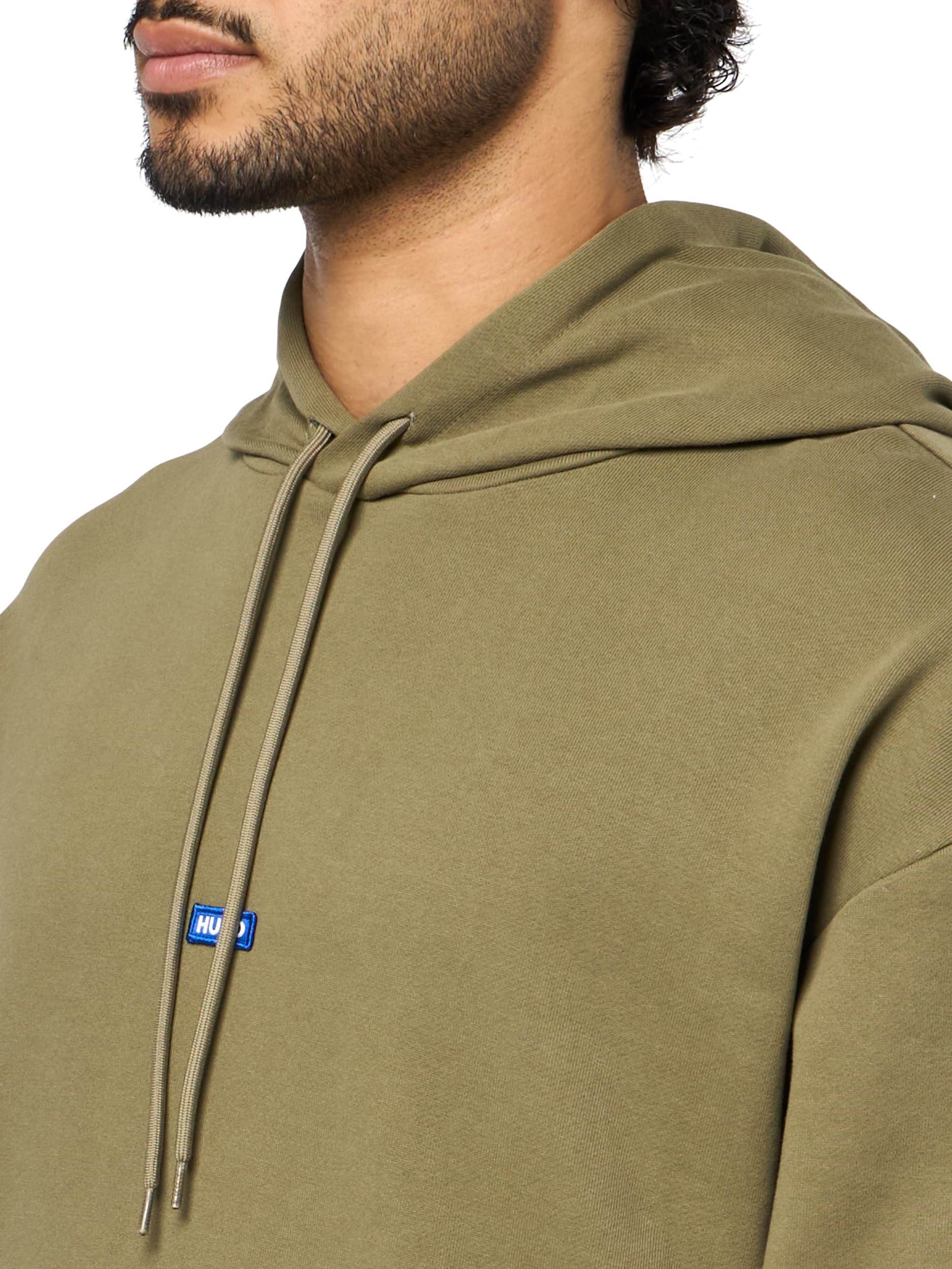 HUGO mens Twill French Terry Logo Patch Hooded Sweatshirt