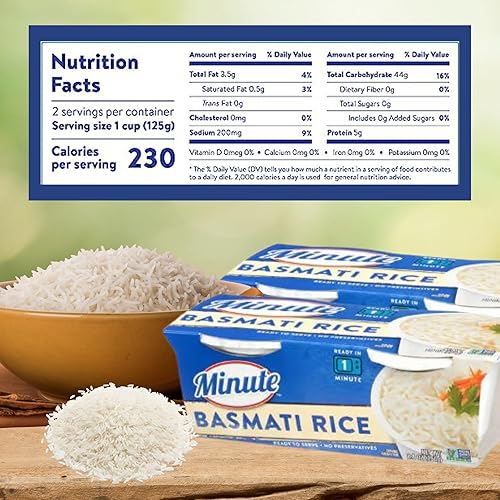 Miniatura 4 de Paquete de arroz basmati para microondas. Incluye dos paquetes de 8.8 onzas de arroz basmati para microondas minuto. Total de 4 tazas de arroz