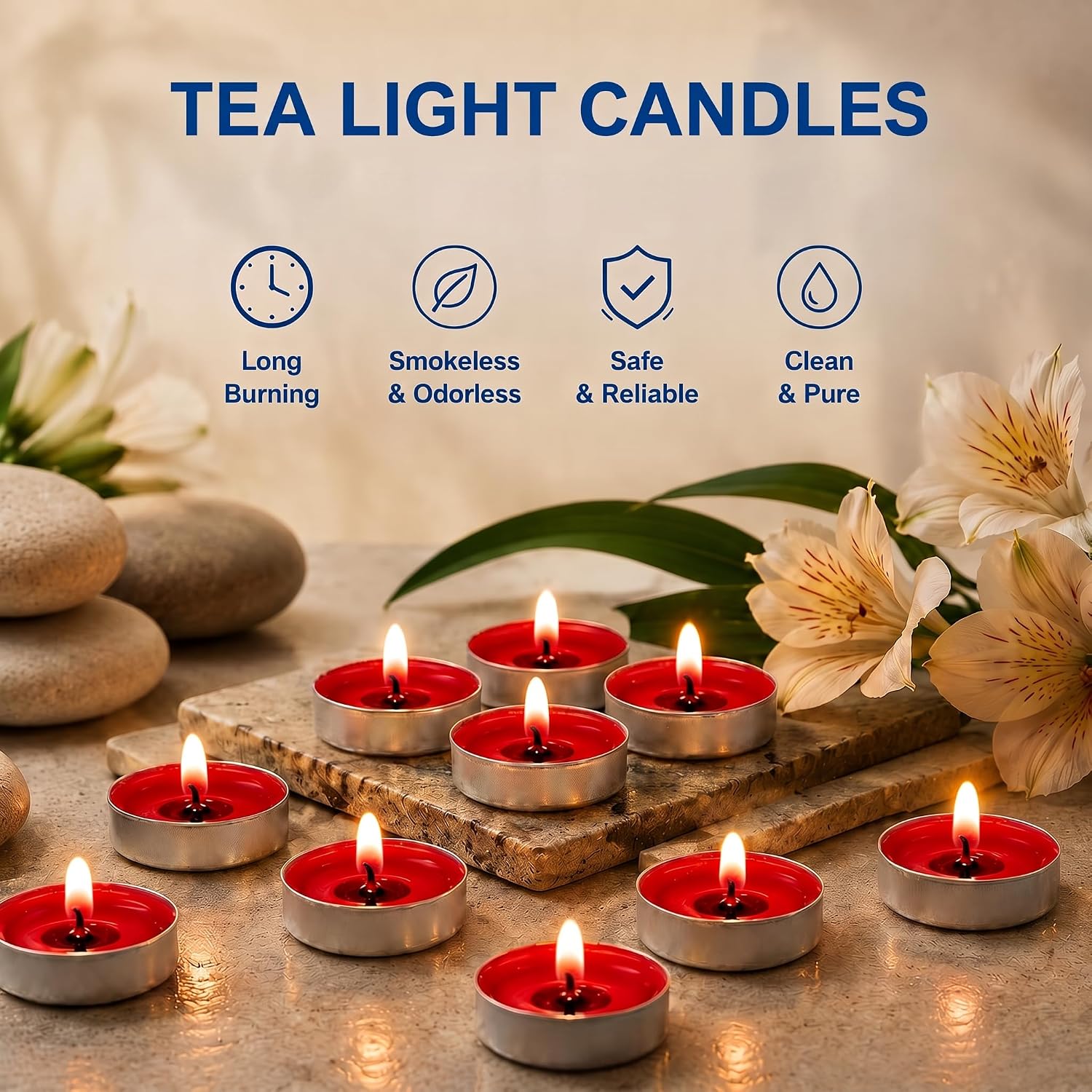 50 Pack Tealight Candles, Red Mini Tea Lights Candle, Round