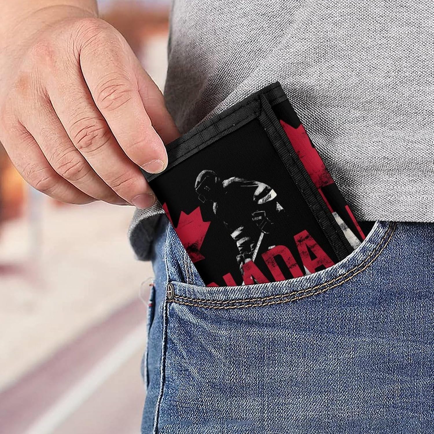 Canada Hockey Trifold Slim Wallet Front Pocket With Money Clip And ID Credit Card Slots For Travel Work