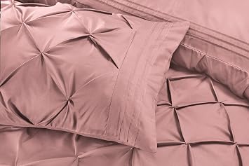 Pintuck Pink Duvet Cover Set 3 Pieces Pinch Pleat Microfiber Bedding Covers Hotel Quality Quilt Bed Sets with Pillowcases Double King Super King Size