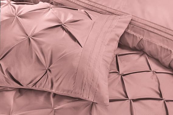 Pintuck Pink Duvet Cover Set 3 Pieces Pinch Pleat Microfiber Bedding Covers Hotel Quality Quilt Bed Sets with Pillowcases Double King Super King Size