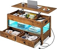 Vista 10 de WLIVE - Mesa de centro de madera con parte superior elevable, compartimento oculto y estante de almacenamiento ajustable, mesa elevable para comedor